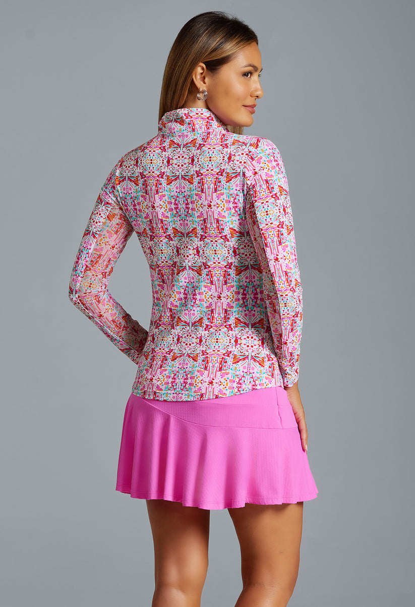Ibkul Women`s Golf Shirts | Ridley Long Sleeve Zip | Mock | Watermelon/Multi