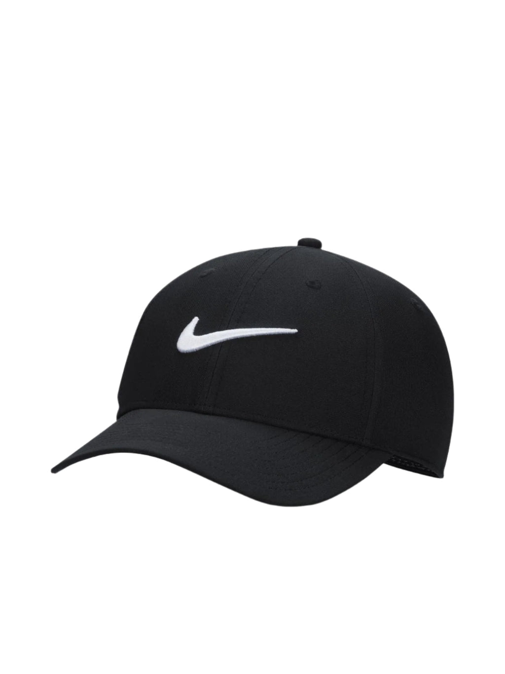 Black nike cap with white swoosh logo.