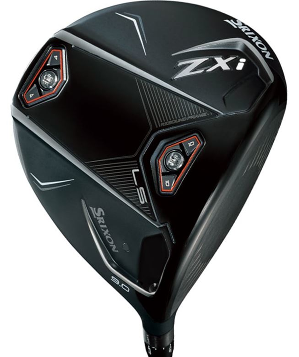 Black and red golf driver head with carbon fiber texture, featuring the ’zxi’ logo.