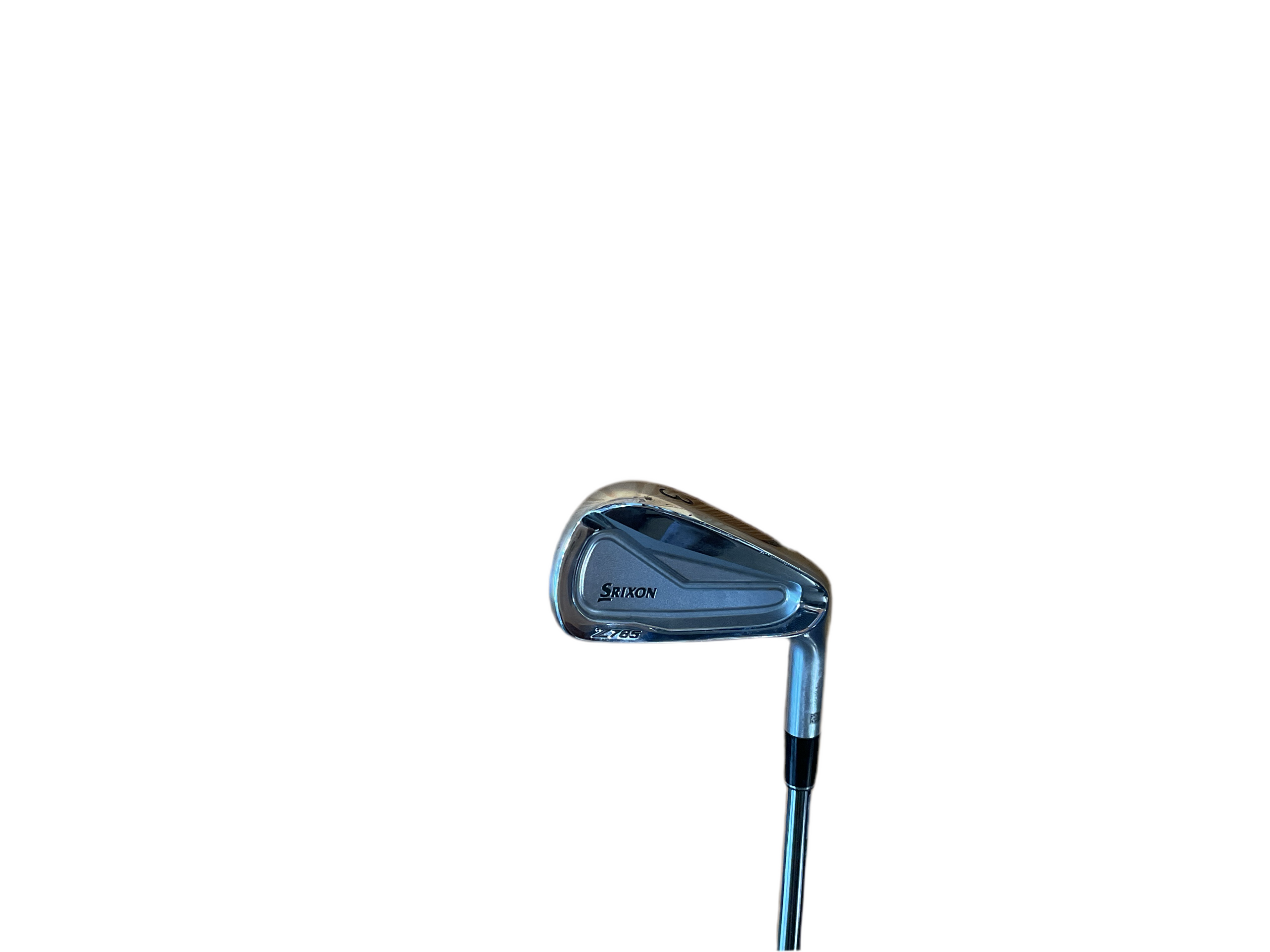 3-iron golf club with a sleek silver head and blue shaft.