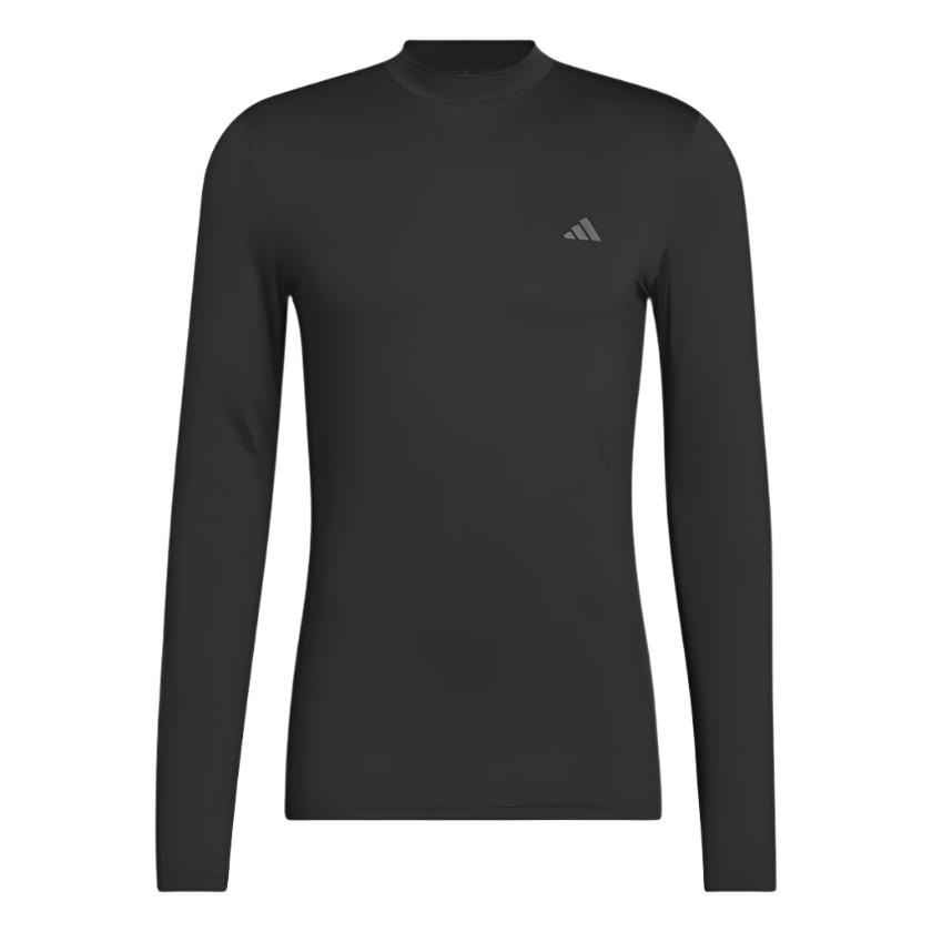 Black adidas long-sleeve athletic shirt with small logo on chest.