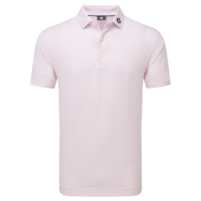 Footjoy Men`s Golf Shirt | EU Wiggle Print Lisle | White/Skyway/Pink Lemonade