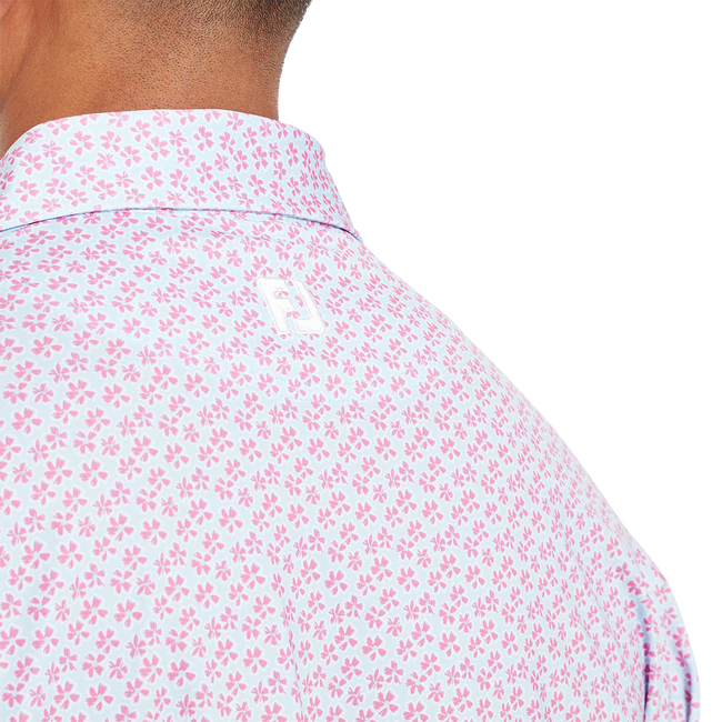 Footjoy Men`s Golf Shirt | EU Floral Sketch Lisle | Pink Lemonade