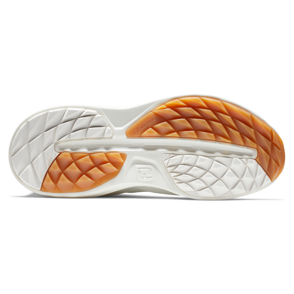 White and orange quilted insole with textured pattern, likely leather or synthetic material.