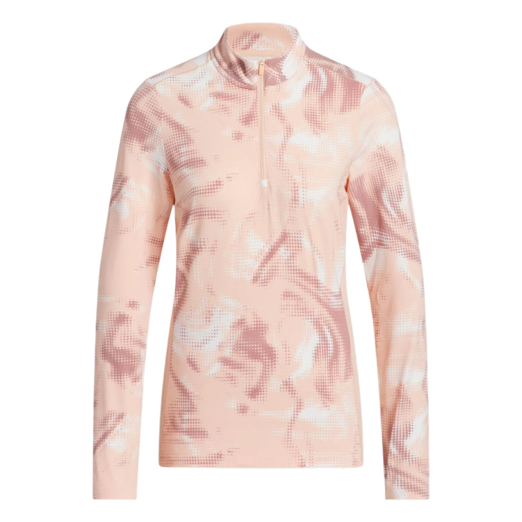 Adidas Women's Jersey | Printed  Polo Quarter Zip | Peach/White/Red