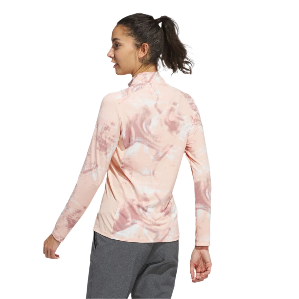 Adidas Women's Jersey | Printed  Polo Quarter Zip | Peach/White/Red
