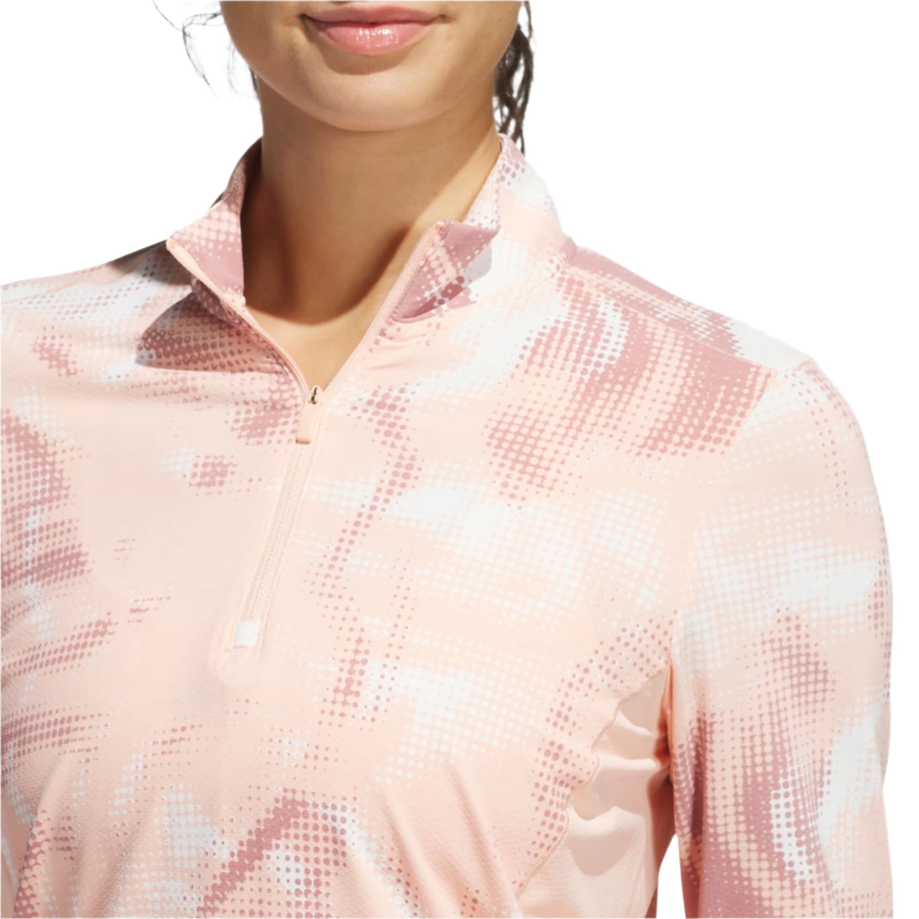 Adidas Women's Jersey | Printed  Polo Quarter Zip | Peach/White/Red
