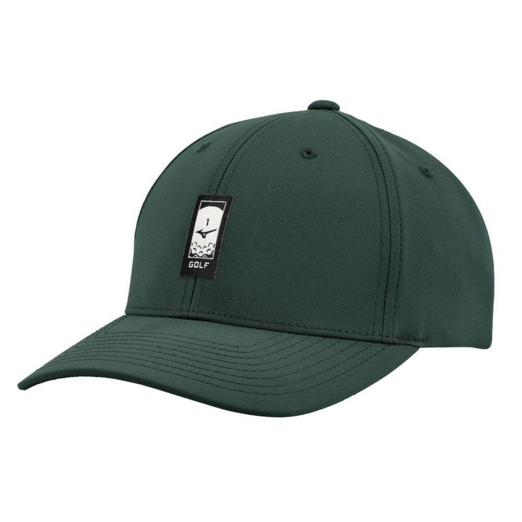 Green golf cap with adjustable strap and logo patch.