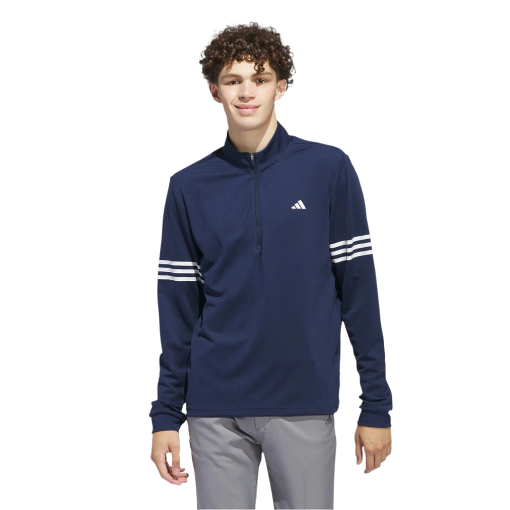 Adidas Men's Golf Sweatshirt | Performance 3 Stripe | Quarter Zip | Navy/White