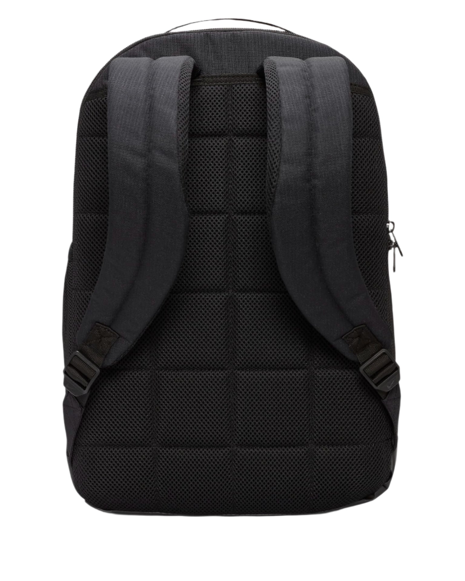 Black mesh backpack with padded straps and zipper closure.