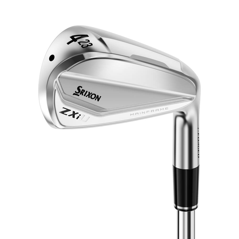 Silver srixon zxi golf iron with black grip and ’423’’ marking on the head.