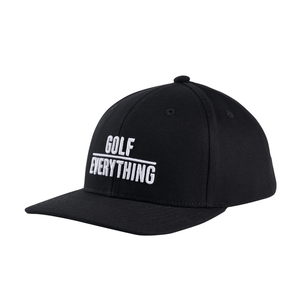 Black golf everything hat with white text and logo.