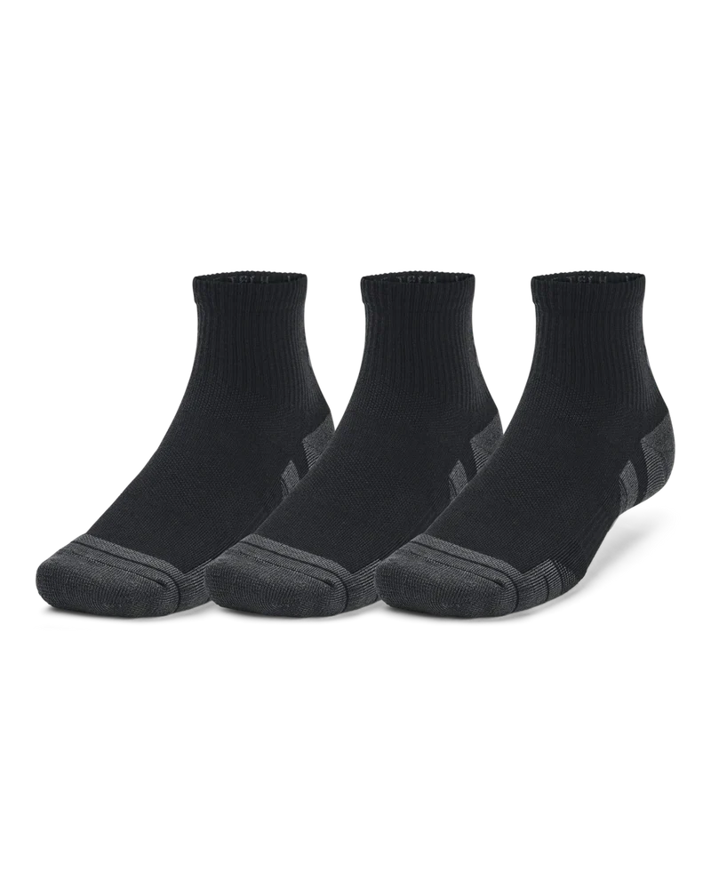 Charcoal gray ankle socks with a ribbed texture and adidas logo.