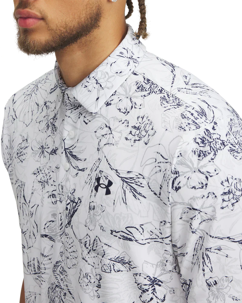 Under Armour Men's Golf Polo | 3.0 Printed Polo | White/Navy/Grey