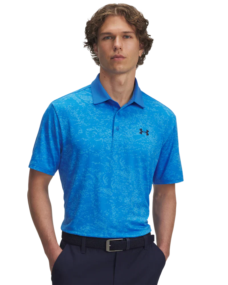 Under Armour Men's Golf Polo | Playoff 3.0 Printed Polo | Blue Atlantis