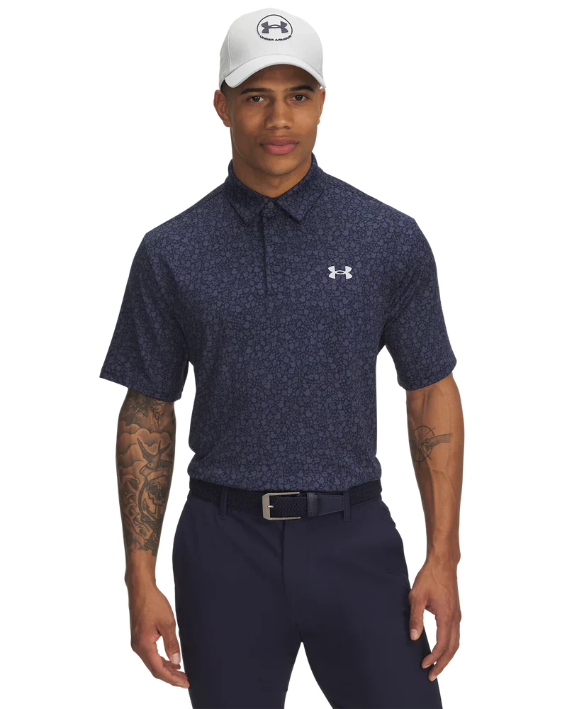 Under Armour Men`s Golf Shirt | Playoff Printed 3.0 Polo | Navy/Grey