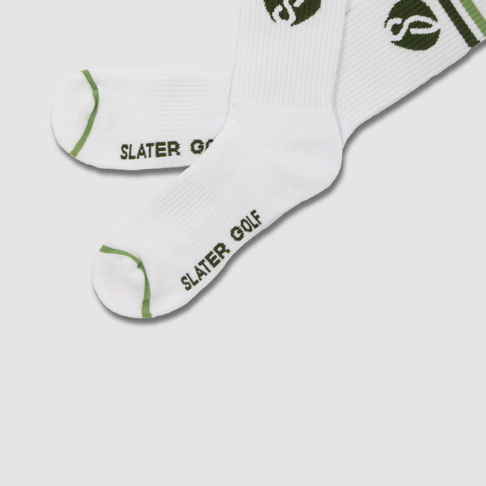 Slater Golf | Men's Crew Sock Pair | White Green Stripes